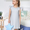 thumbnail image 4 of Fotbe Blue Checkboard Vestido de Dormir para Niñas de 3 a 10 Años, Mangas Cortas, Estilo Princesa, Pijama Camisón con Mangas Voladas-X-Large, 4 of 6