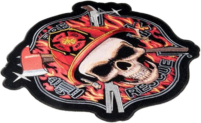 Fire Rescue Skull Maltese Cross Patch, Large Size