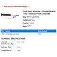 thumbnail image 2 of Front Shock Absorber - Compatible with 1985 - 2005 Chevy Astro RWD 1986 1987 1988 1989 1990 1991 1992 1993 1994 1995 1996 1997 1998 1999 2000 2001 2002 2003 2004, 2 of 2