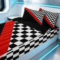 thumbnail image 2 of Erosebridal Checkered Flag Zipper Queen Comforter Set with Fitted Sheet and 2 Pillowcases, Racing Zipper Bedding Set, Red Stripe Checkered, Black Reversible, 2 of 7