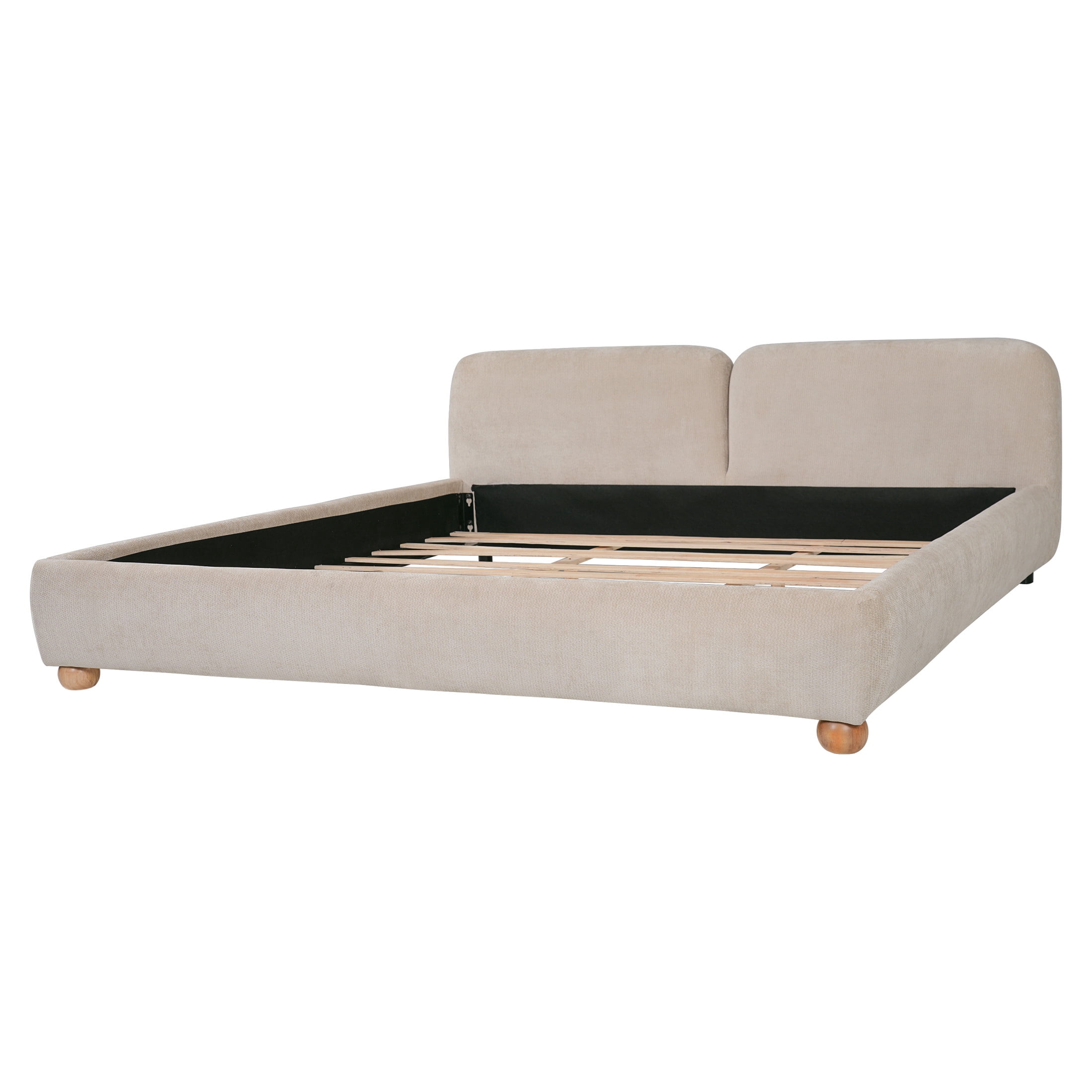Christopher Knight Home Boucle Upholstered Bed Frame with Curved Thick Headboard, King Size, Taupe