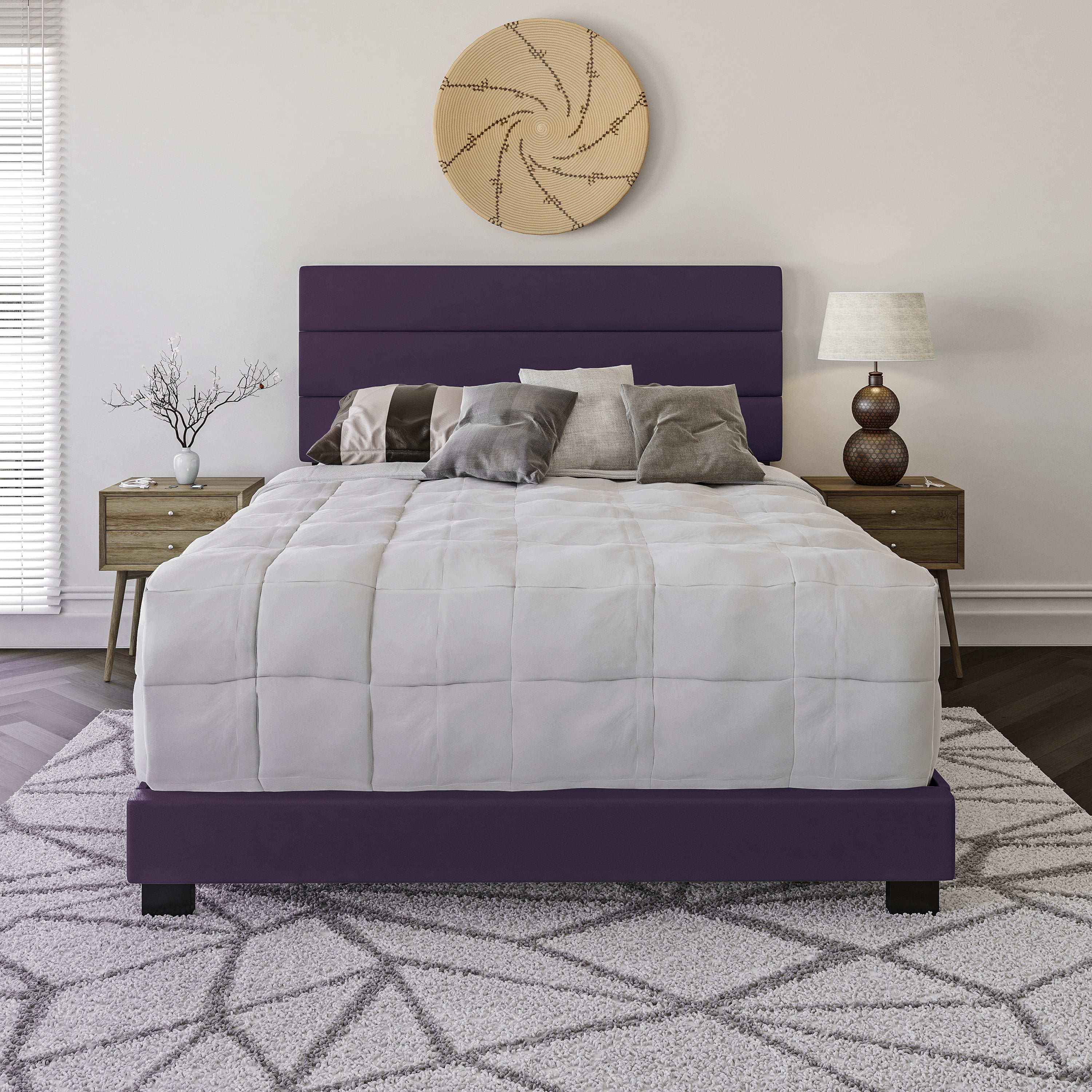 Premier rapallo upholstered faux leather tri panel channel headboard platform bed frame deals