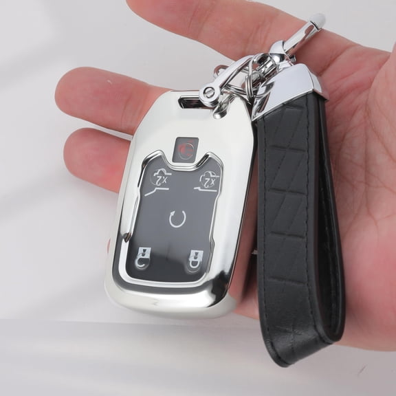 for Chevy Key Fob Cover with Keychain, for 2019 2020 2021 2022 2023 GMC Sierra, Chevy Silverado 1500/2500HD/3500HD, 5-Button, TPU, Accessories Keychain
