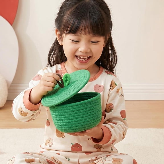 YFGEFTR Small Woven Baskets with Lids, Cute Desktop Storage Box, Decorative Woven Storage Basket for Snacks/Towels/Plants