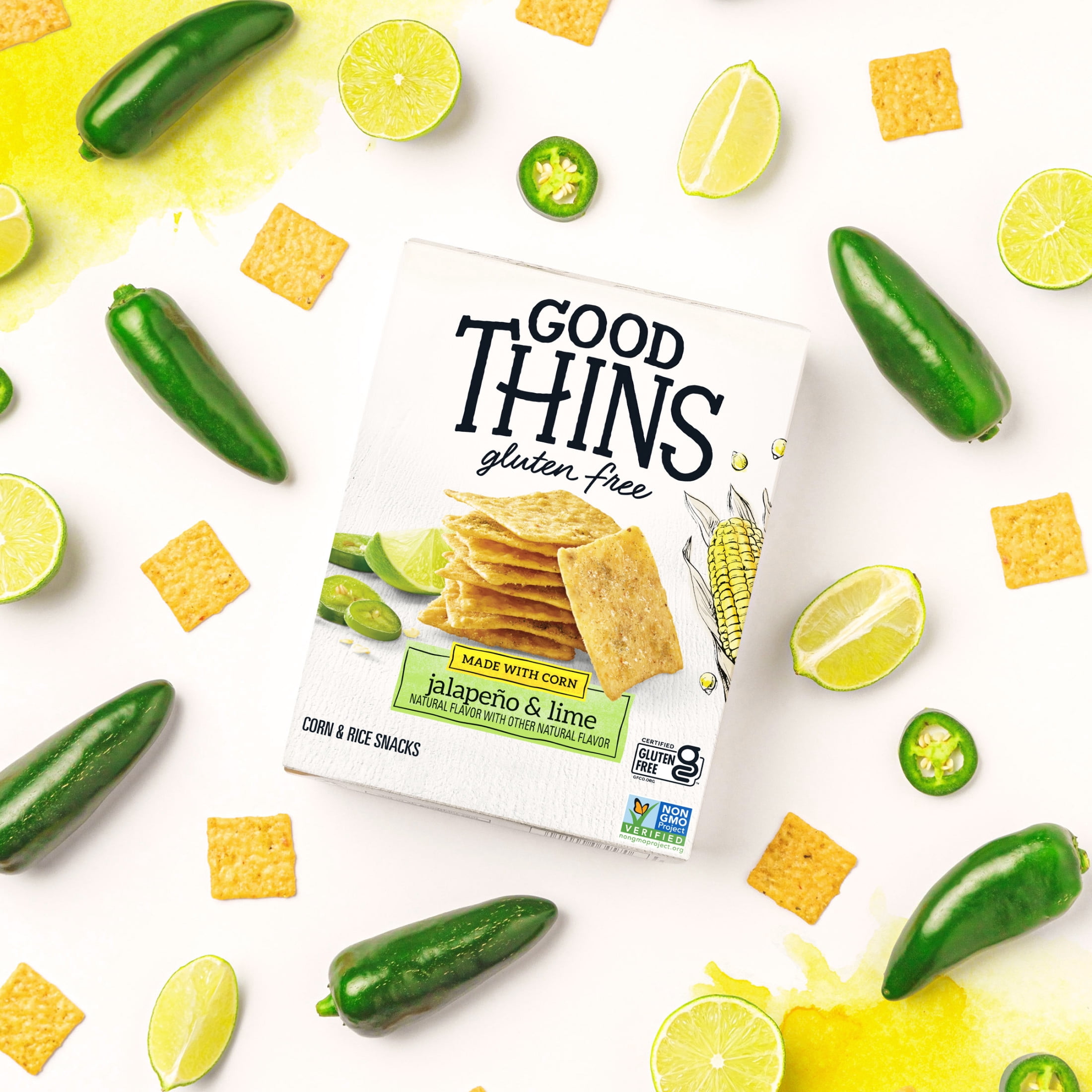 GOOD THINS Jalapeño & Lime Corn & Rice Snacks Gluten Free Crackers, Snack Crackers, 3.5 oz