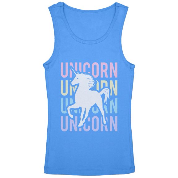 Unicorn Stacked Repeat Youth Girls Tank Top Carolina Blue YXL
