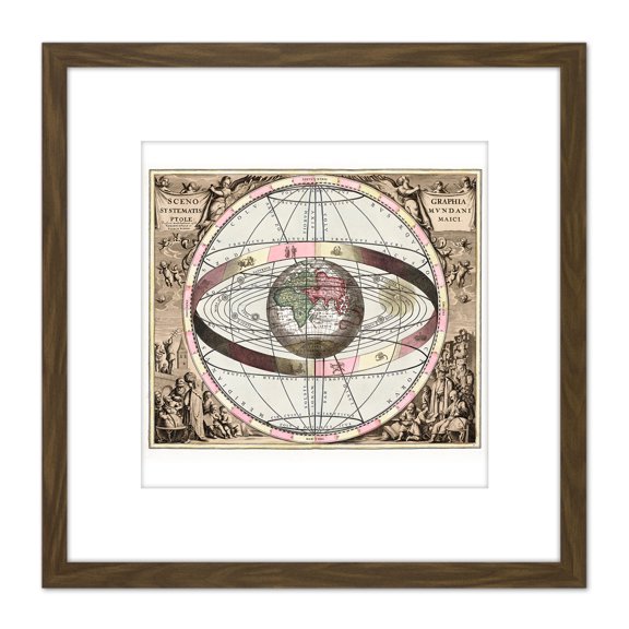 Map Keller 1708 Cosmic System Pictorial Earth World 8X8 Inch Square Wooden Framed Wall Art Print Picture with Mount