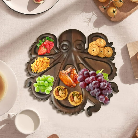 Japceit Octopus Serving Platter, Wooden Charcuterie Board for Cold Cuts and Appetizers, Rustic Style Snack Tray for Cheese Fruits and Party Finger Foods, Durable Tableware