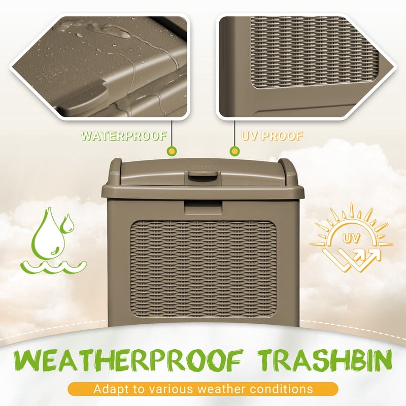 Devoko 2 PCS  All-Weather use Trashbin with Lid, Patio Resin Hideaway Trash Can with Waterproof for Backyard