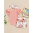 thumbnail image 4 of Bagilaanoe 3pcs Newborn Baby Girl Shorts Set Short Sleeve Letter Print Romper Tops + Flower Shorts + Headband 3M 6M 12M 18M 24M Infant Casual Summer Clothes, 4 of 7