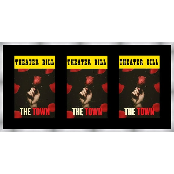11x22 Silver Playbill Frame with Black Mat with 3 Openings to Display 3 Playbills - with UV