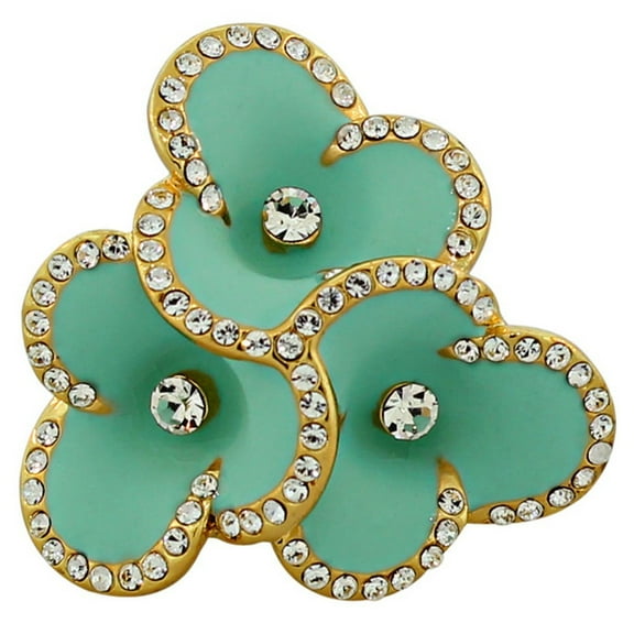 Fashion Alloy Yellow Gold-Tone Turquoise-Tone Enamel CZ Cocktail Flower Ring Size 7