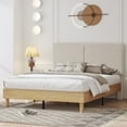 thumbnail image 2 of VECELO Queen Size Bed Frame with Upholstered Linen Fabric Adjustable Headboard, Strong Wood Slats Supports, No Box Spring Needed, Beige, 2 of 11