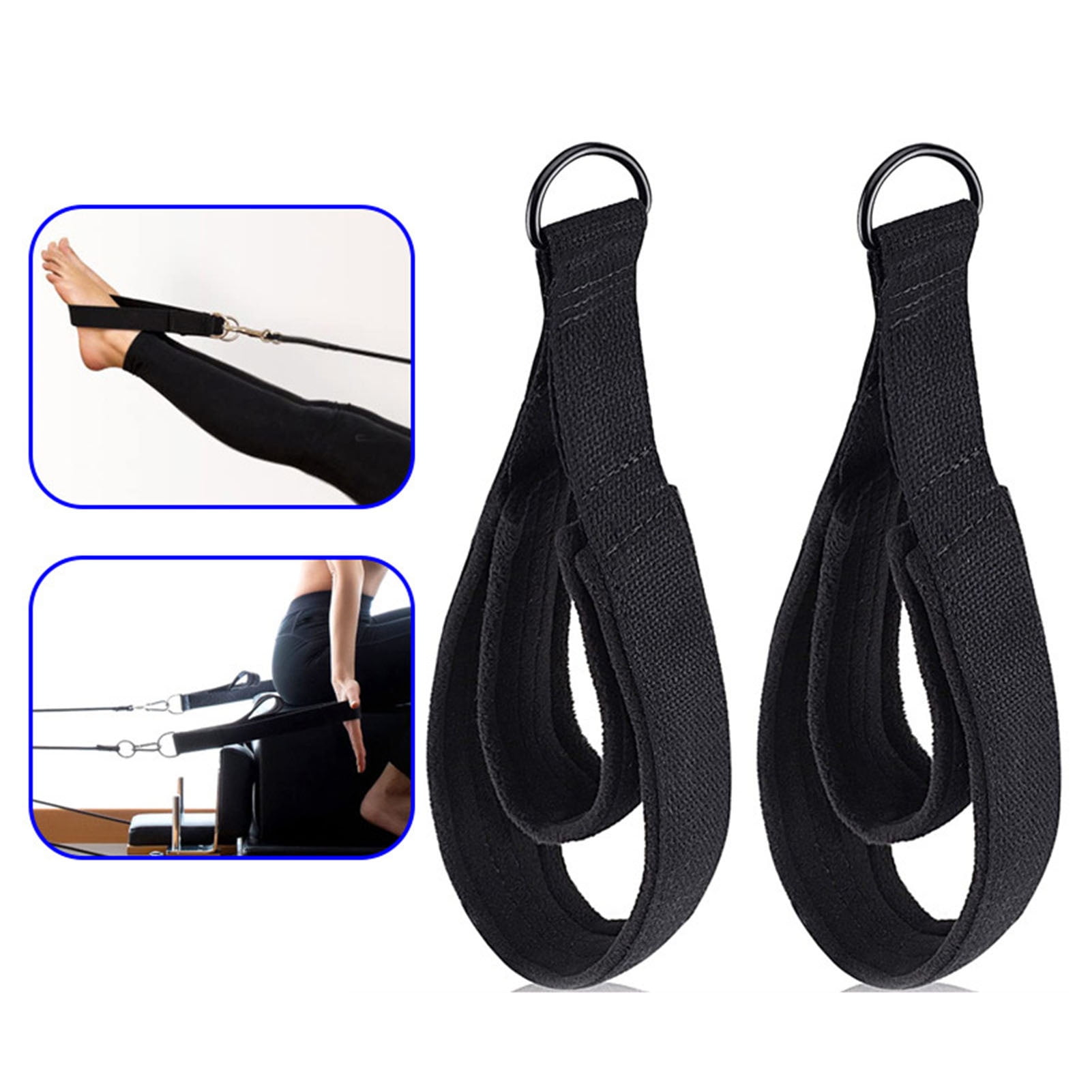 harmtty 1 Pair Pilates Straps Pilates Double Loop Strap Reformer Fitness  D-Ring Straps Padded Pilates Equipment D-Ring Yoga Exercise Straps  Accessories Home Gym Workout,Black 