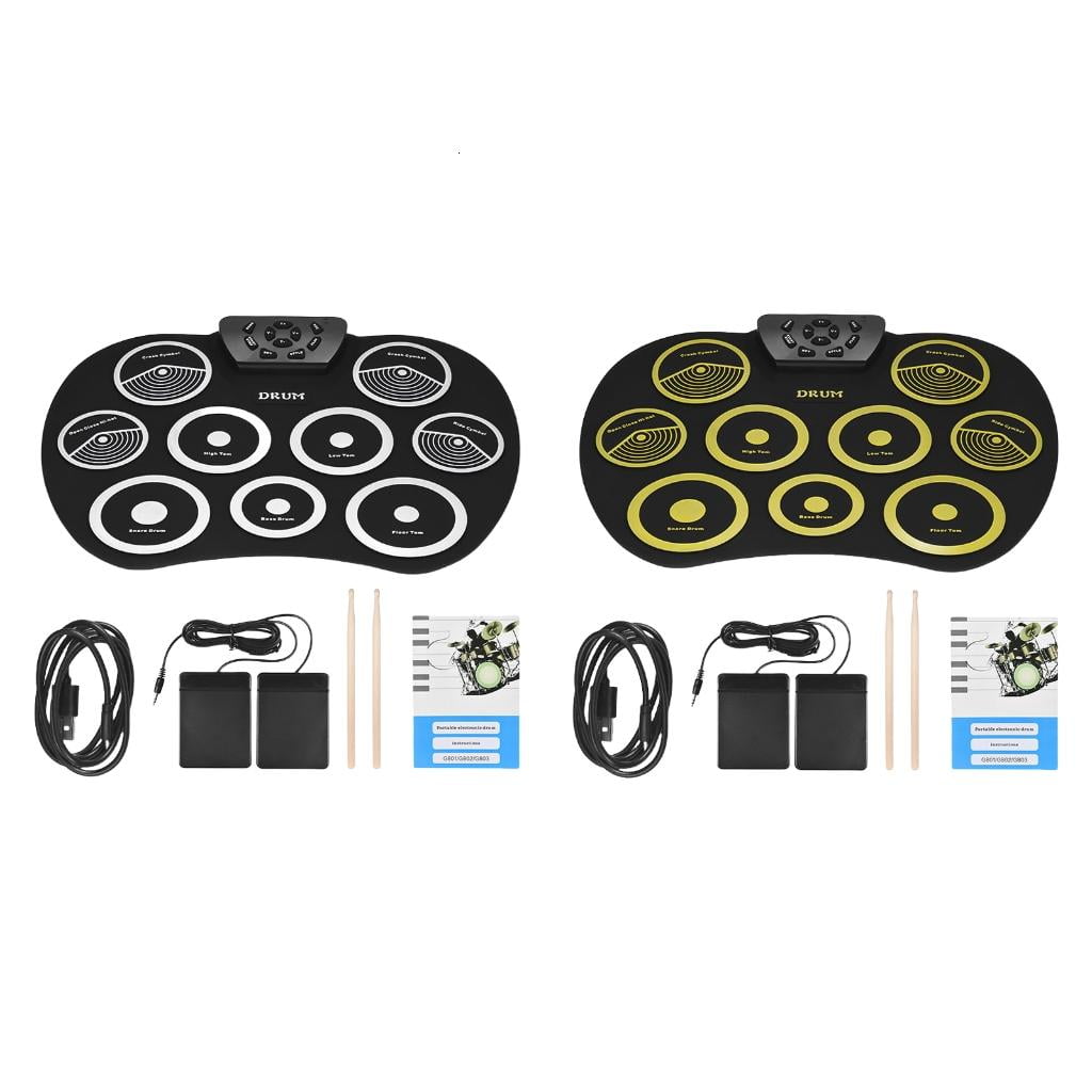 hejhncii Electronic Drum Set 9 Pads Rolls up Practice Drum Built-in Speaker Headphone Set