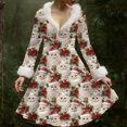 thumbnail image 5 of Women's Casual V-neck Christmas Print Plush Long-Sleeve Casual Dress for Holiday and Everyday Wear, Soft Women's Winter Dress with Festive Design,Beige,L, 5 of 5