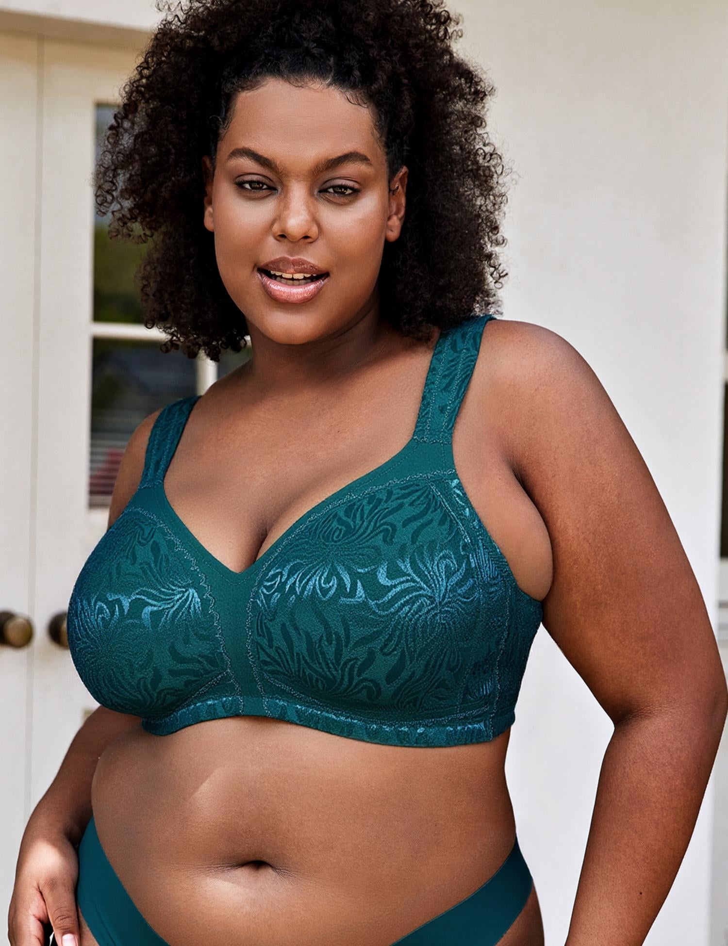 Wingslove Women's Full Coverage Plus Size Bra Non Padded Wireless Minimizer Bra, Dark Green 48D