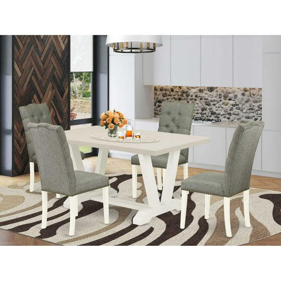 East West Furniture V-Style 5-piece Wood Dining Room Set in Linen White