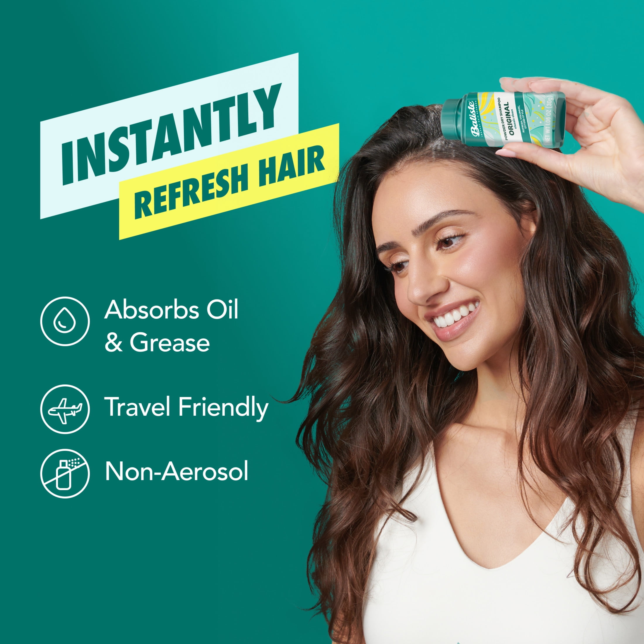 Batiste Powder Dry Shampoo, Oil-Absorbing, Non-Aerosol, Blends Seamlessly, Original Scent, Instant Hair Refresh, TSA Compliant (1.06 oz)