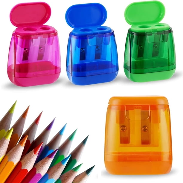 Sacapuntas de colores manuales de 8 piezas de 1,69 x 1,89 pulgadas, pequeños y compactos de mano para niños con tapa de doble orificio, lápices de maquillaje para aulas, adultos, artistas,