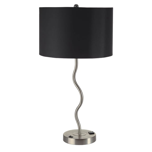 ORE International 28.5" Contemporary Metal Table Lamp with Black Shade in Nickel