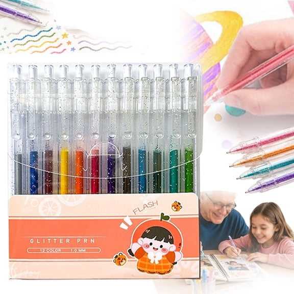 Retractable Glitter Gel Pen Set for Journaling & Drawing, Color Press Flash Pen Set, Quick-Drying Sparkle Ink Pens, Smooth Fine Point for Cards, Planners and Scrapbooks (RL)