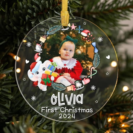 Baby’s First Christmas Photo Glass Ornament – Personalized Newborn Keepsake for New Moms