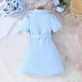 thumbnail image 4 of Chiffon Dresses for Girls with Belt Size 3-9 Toddlers Kids Short Puffed Sleeve Button Collared Solid Color A-Line Pleated Suit Dress, 4 of 8