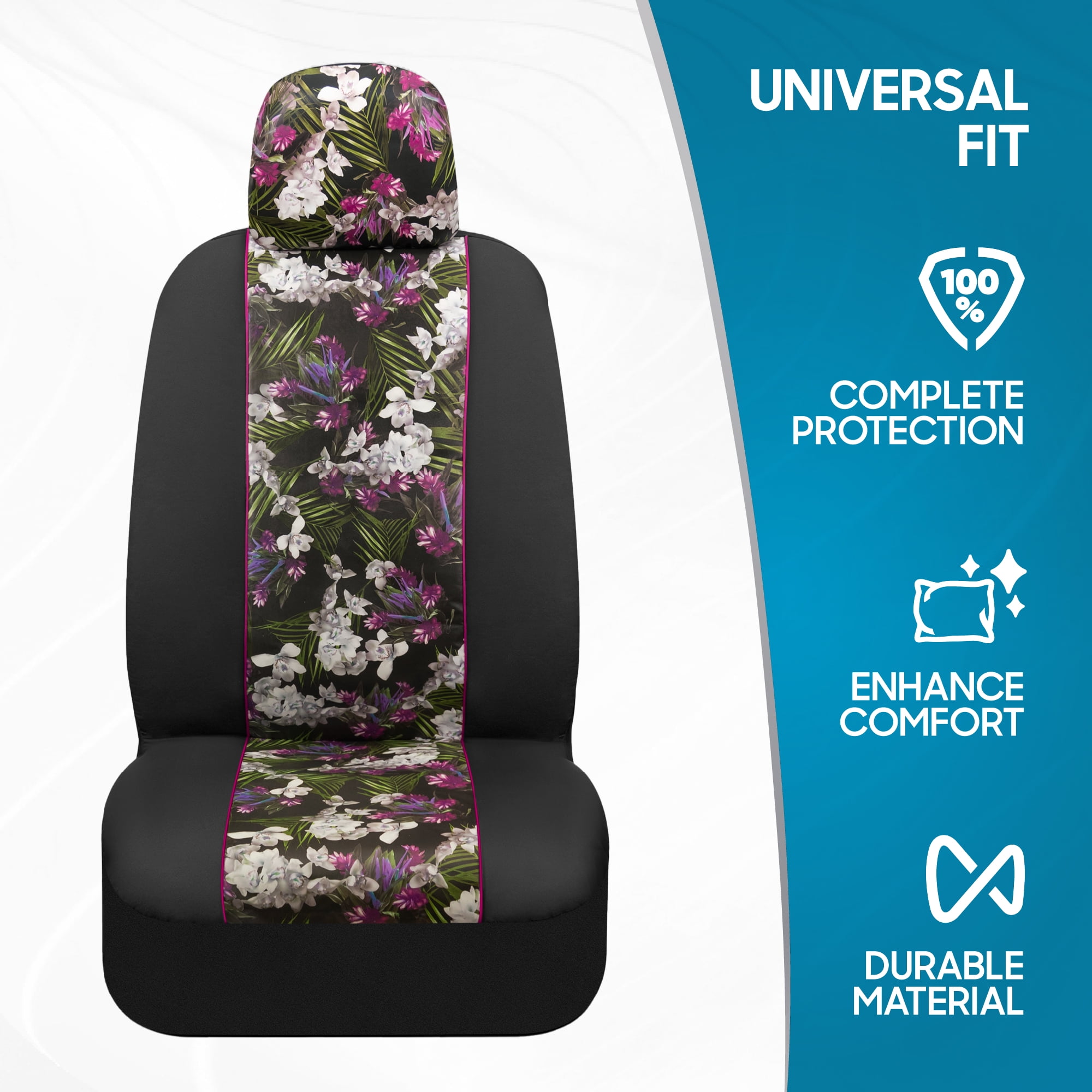 BDK Catalina Flower Seat Covers for Car SUV Truck - Sideless Seat Style Compatible with Armrest & Airbag - Universal Fit 2 Sets