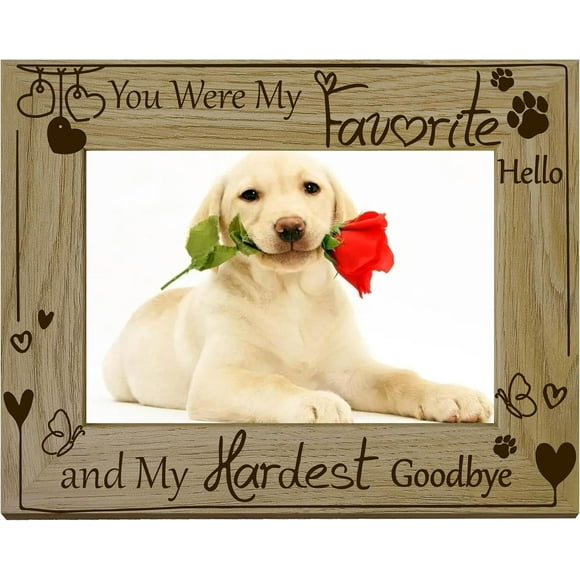 Dog Memorial Picture Frame Pet Wood Photo Frames Engraved Display Wooden Tabletop Remembrance Picture Frame Dog Bereavement Sympathy Gifts for Hanging Wall Home Desk Decor 4x6Inch