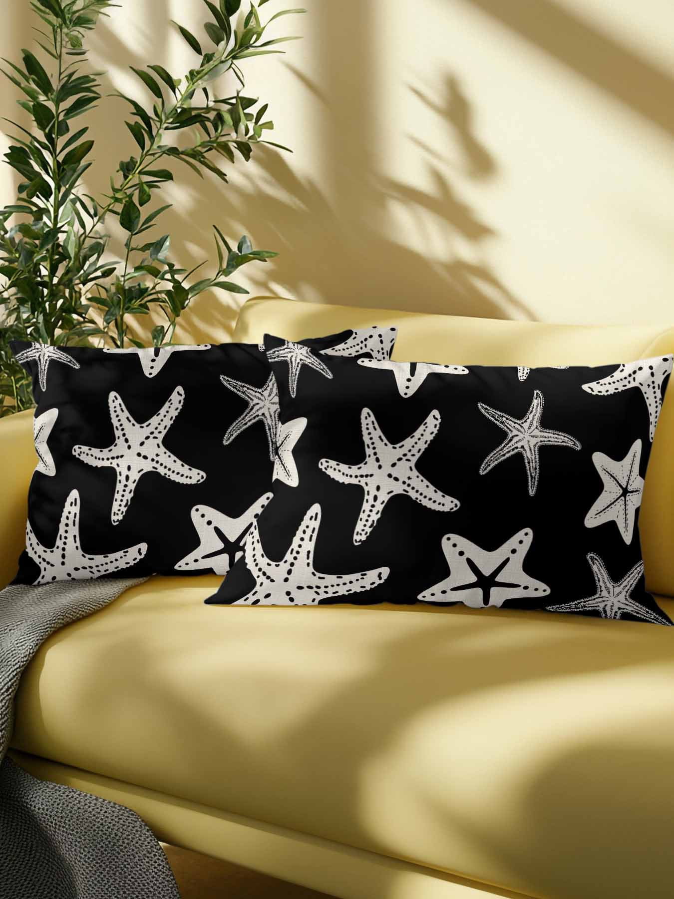Outdoor Pillows Waterproof, Black Starfish Coastal Bedding Throw Pillows with Insert for Couch Sofa Bed, Nautical Summer Ocean Abstract Art 12x20 Inch Pillowcases Decorative Patio Pillow Set of 1
