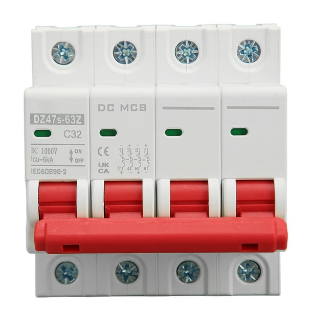 DC Circuit Breaker, 1000V 32A 4P High DIN Rail Installation Air Circuit Breaker Quick Tripping