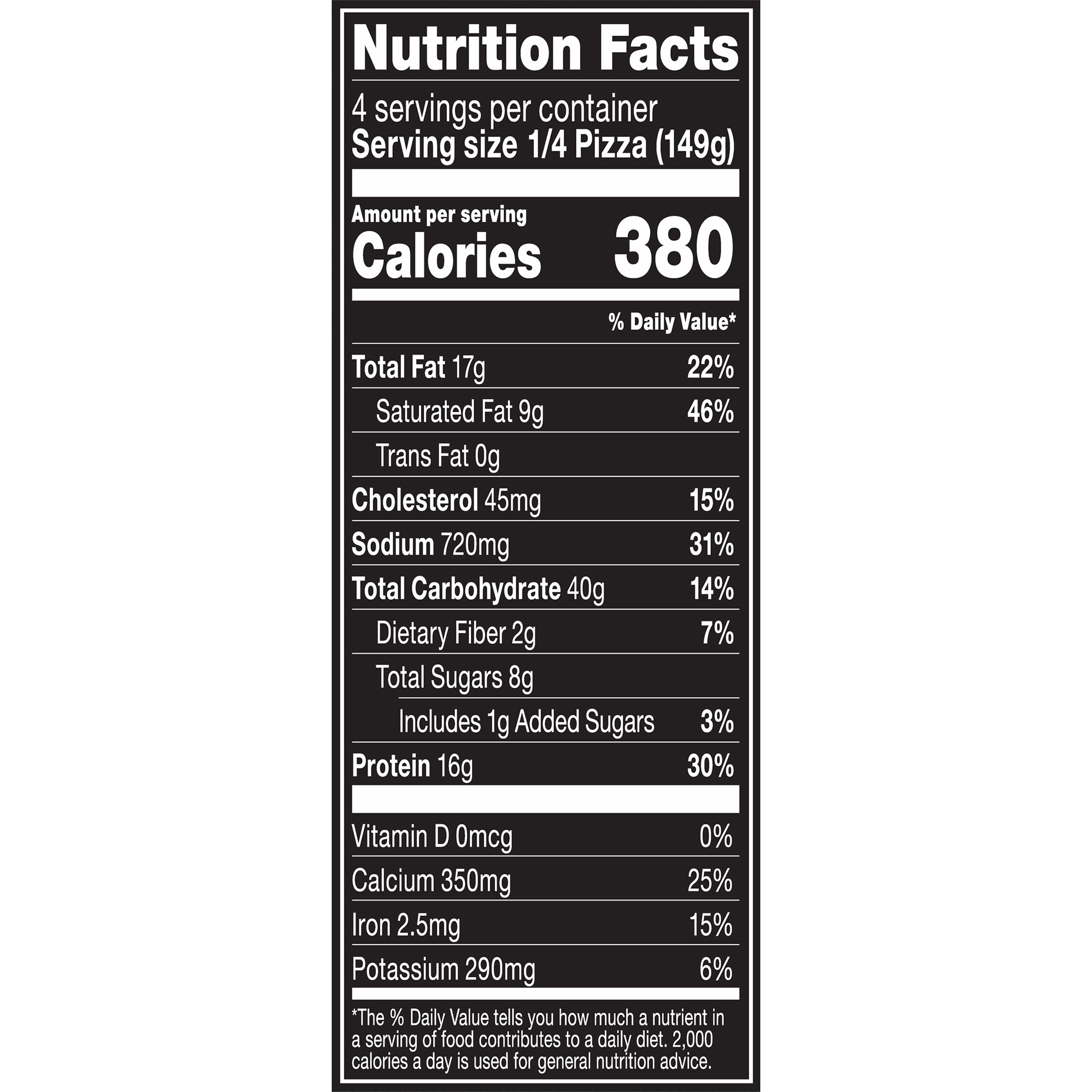 Pizza nutrition labels