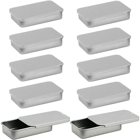10 Pieces Portable Small Portable Box Storage Boxes Tin Cans Metal Storage Box Metal Storage Boxes with Sliding Lid for Candy Beads Button