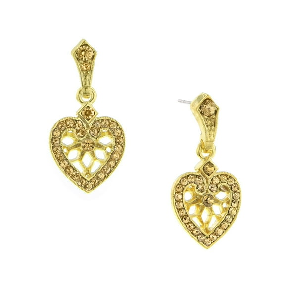1928 Jewelry Women's "Heart of Hearts" Crystal Post Dangle Earrings
