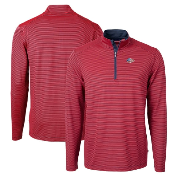 Men's Cutter & Buck Red/Navy Kansas City Chiefs Virtue Eco Pique Micro Stripe Recycled Quarter-Zip Pullover Top
