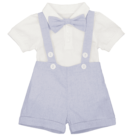 

Christening Outfits for Boys Summer Baptism Outfits Newborn Baby Dress Shirt Romper Bowtie Overalls Shorts 1st Birthday Cake Smash Easter Clothing Toddler Wedding Gentleman Suits Blue 12-18 Months