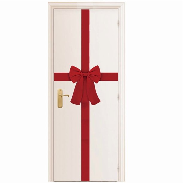 Lazo Navideño Grande de Terciopelo | Lazo Rojo de Cinta Navideña para Decorar La Puerta de Entrada o El Armario | Tamaño: 4 X 2,7 M | Fácil de Instalar