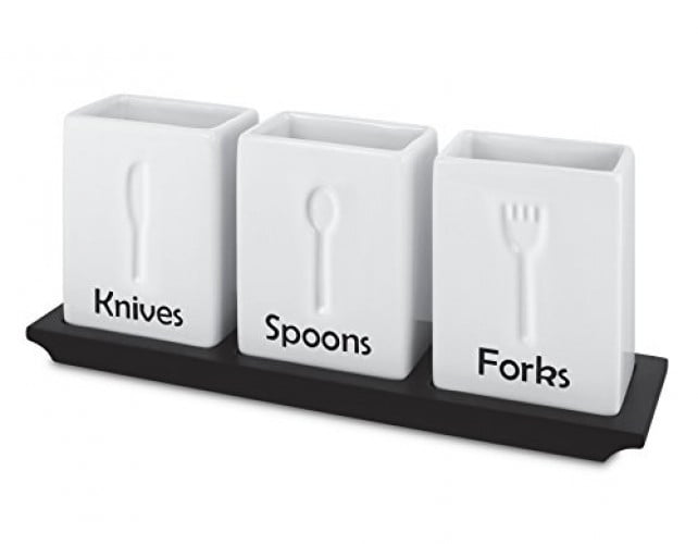 KOVOT Ceramic Utensil Caddy Set, White/Black