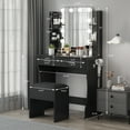 thumbnail image 1 of EDTara Bedroom Vanity Table, Modern Led Mirror With Three-Mode Lights, 2 Drawers, 6 Shelves, Power Outlet, and Stool, 1 of 8