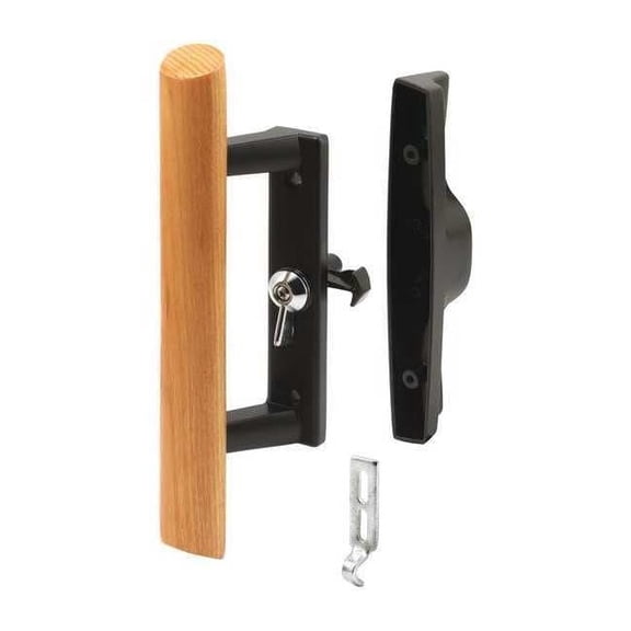 Black Diecast with Hardwood Handle Surface Hook Sliding Patio Door Pull