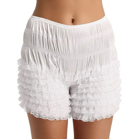 TSSOE Women s Tiered Ruffle Shorts Panties Lace Trim Frilly Dance Bloomers Booty Shorts Pettipant White L