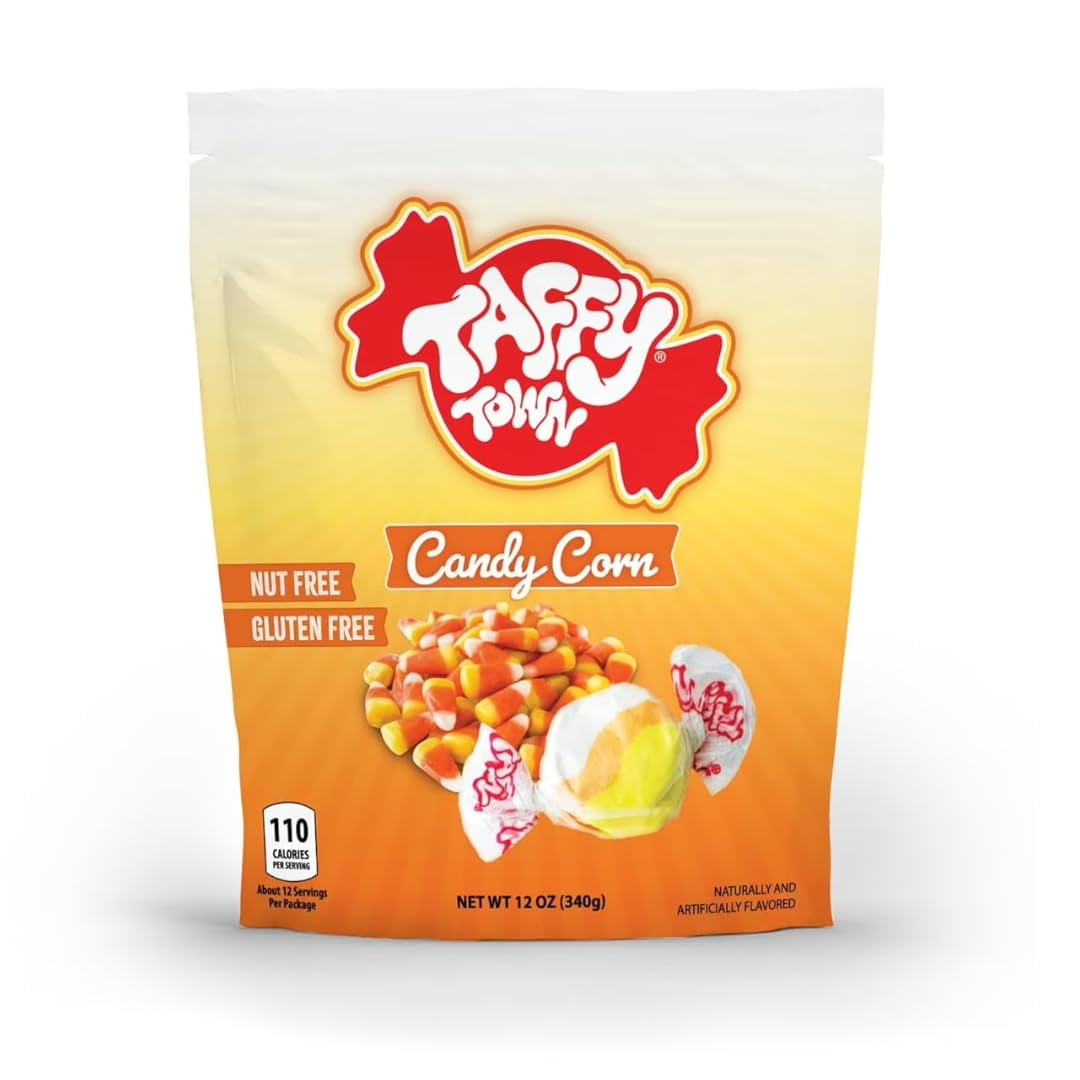 Candy Corn Flavour Salt Water Taffy - 12oz - 340g Pouch - Nut Free - Gluten-Free Taffy Sweets