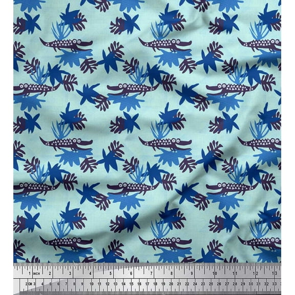 Soimoi Cotton Duck Fabric Leaves & Crocodile Kids Print Sewing Fabric Yard 42 Inch Wide