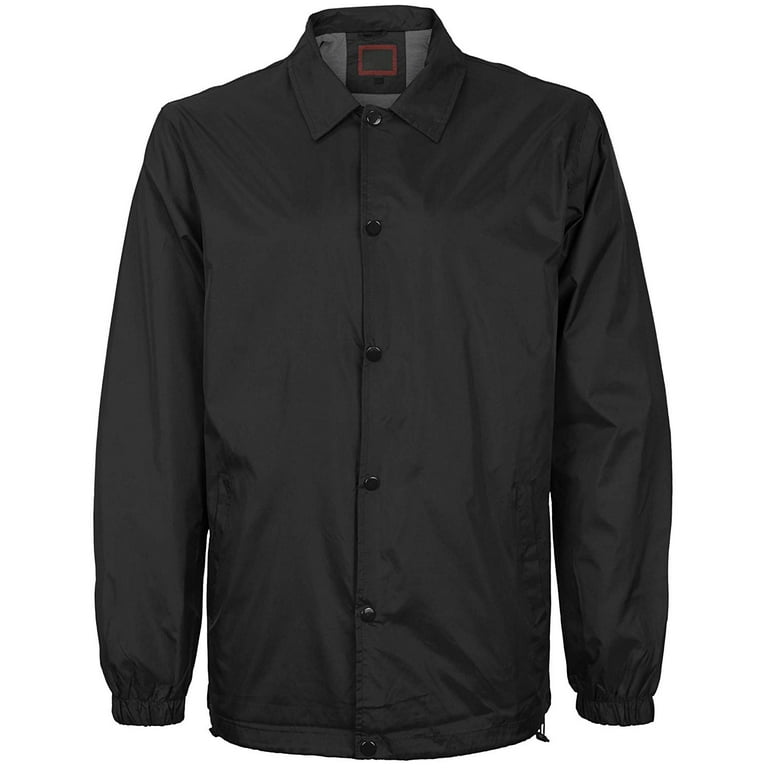 Men's Lightweight Water Resistant Button Up Nylon Windbreaker Coach Jacket  (Black, 5XL)