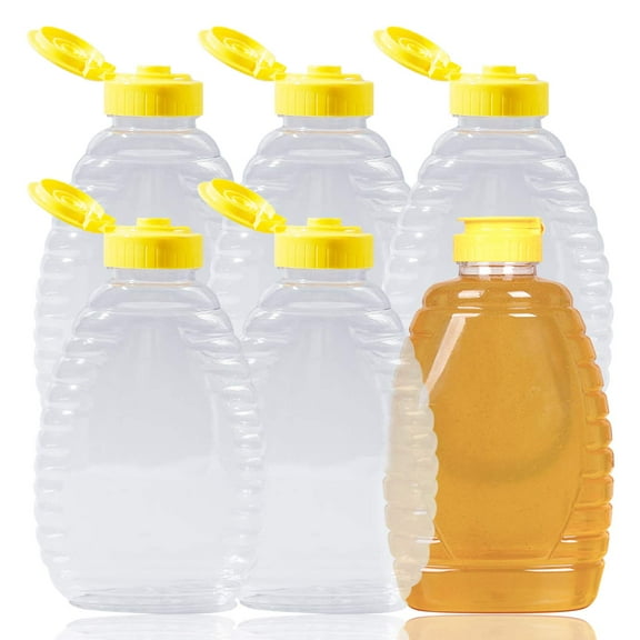 6 Pcs 12 Oz Honey Jars, Plastic Honey Bottles Clear Empty Honey Containers Honey Dispenser Squeeze Honey Bottle  (12oz)