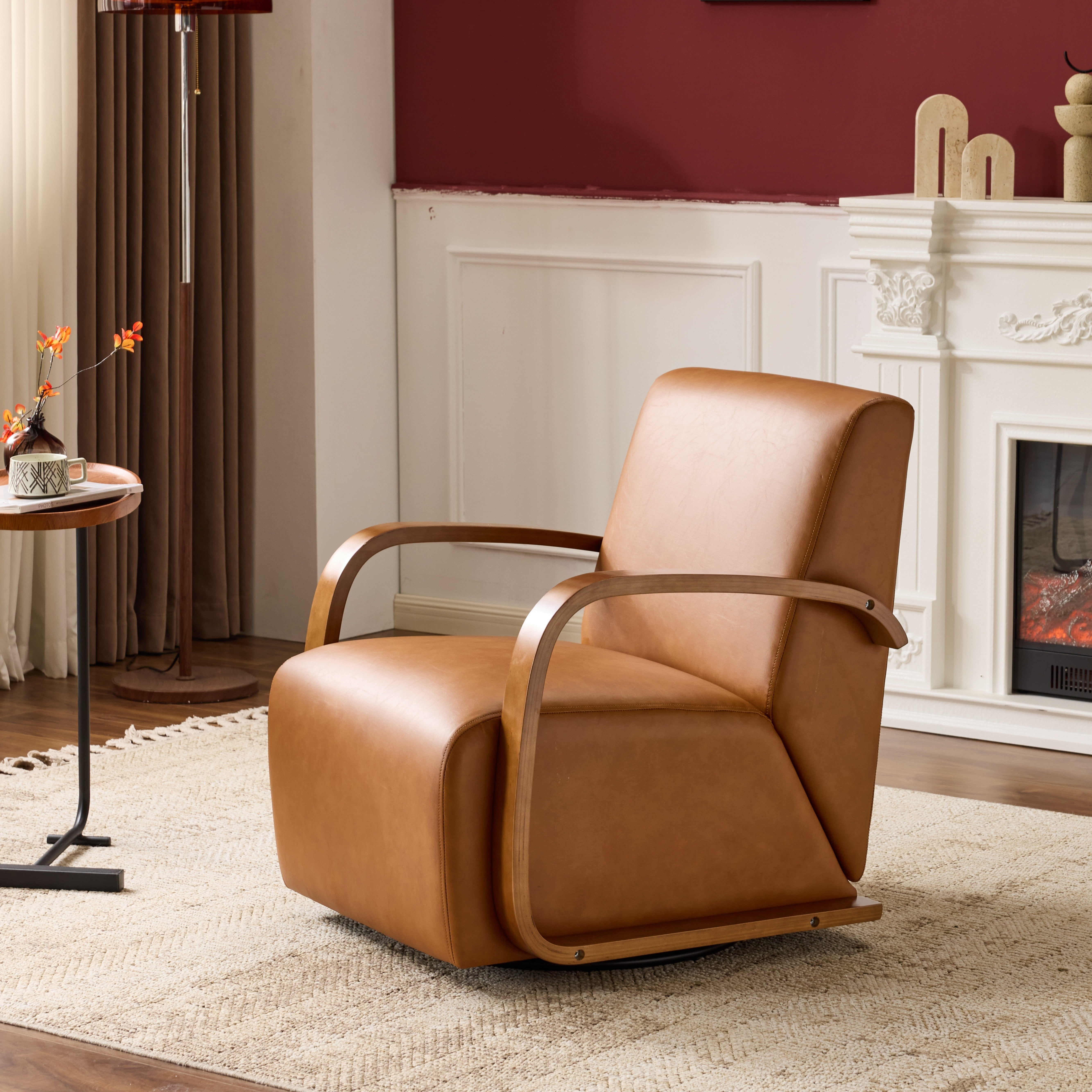 Vintage Brown Swivel Accent Chair, Solid Wood Armrests, Ergonomic Comfort, Perfect for Living Room, Reading Nook,Small Single Sofa for Bedroom, Office, Apartment (Brown)