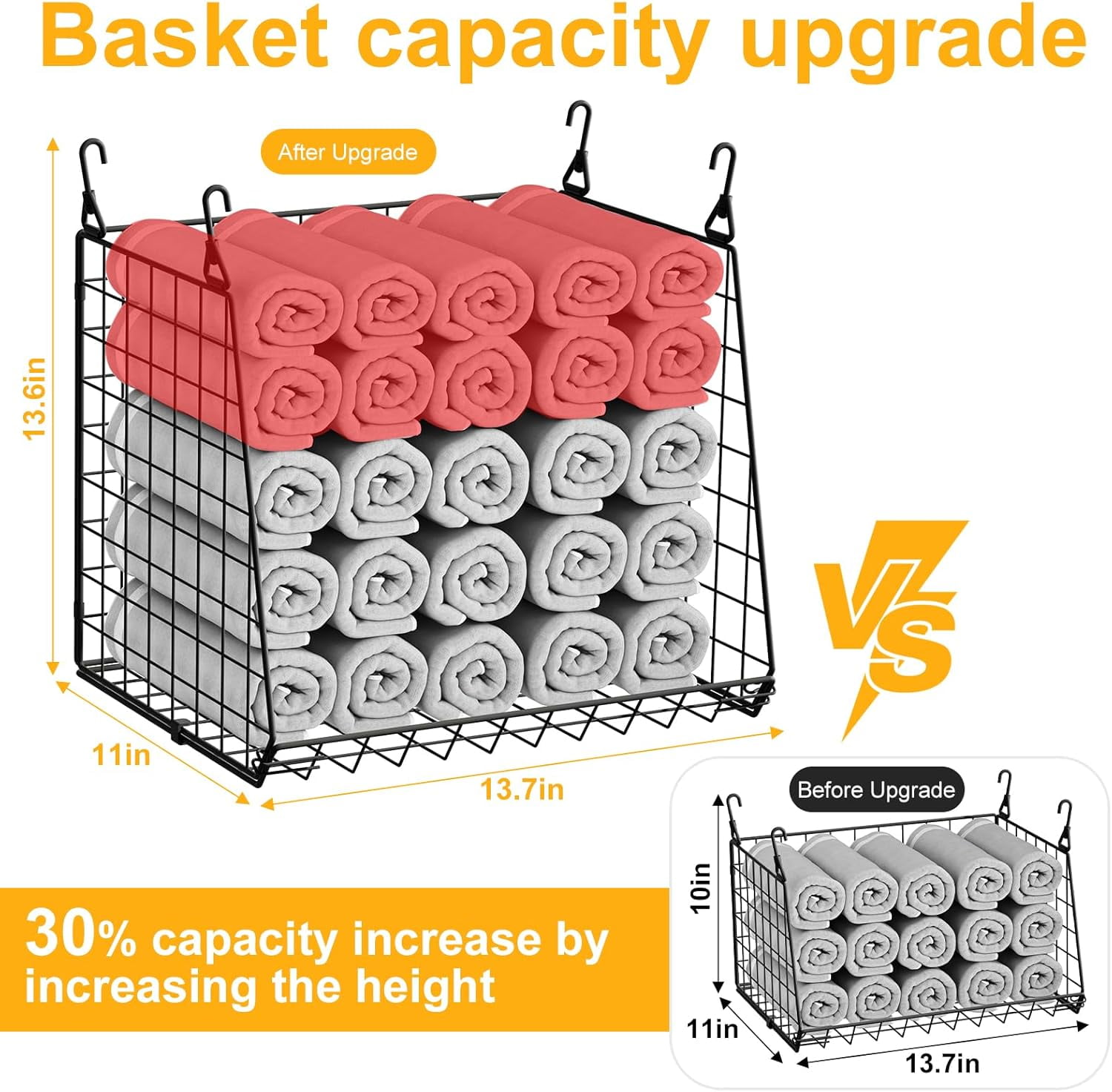 XCOSRACK 4-Pack Hanging Wire Baskets for Laundry Room, Foldable Metal Storage Organizer with 360° Rotating Hooks, Over Washer & Dryer Shelving, Black
