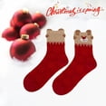 thumbnail image 5 of 6-Pair Comfortable Plush Christmas Stockings for Teens - Cute cartoon reindeer and bear pattern, red and white striped mid-calf socks with gold accents, machine washable, perfect holiday gift, Christ, 5 of 6