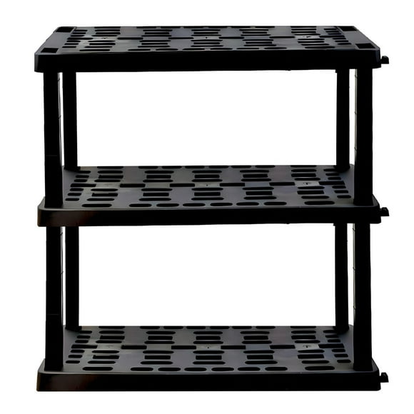 Hyper Tough Plastic Shelf Garage Storage Shelves Heavy Duty Shelving Unit Storage Rack 3-Tier 38"H x 18"D x 36"W Black-450 lbs